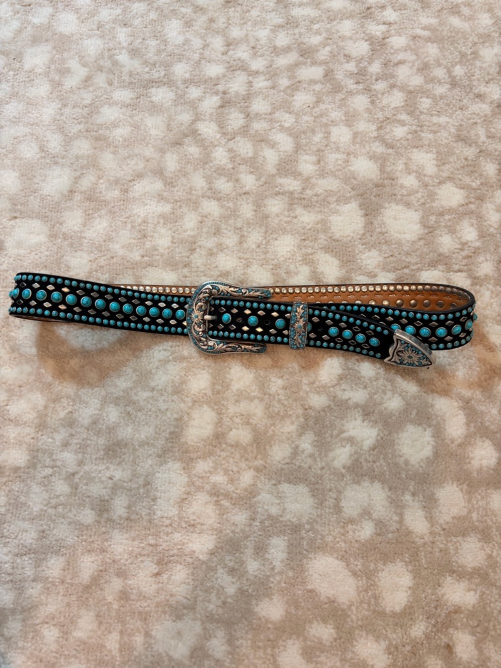 Vintage Nocona Studded Turquoise Accent Leather Belt